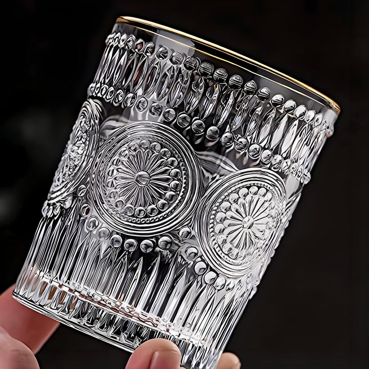 Diamond Whiskey Glasses Golden Rim Set Of 6 (transparent)