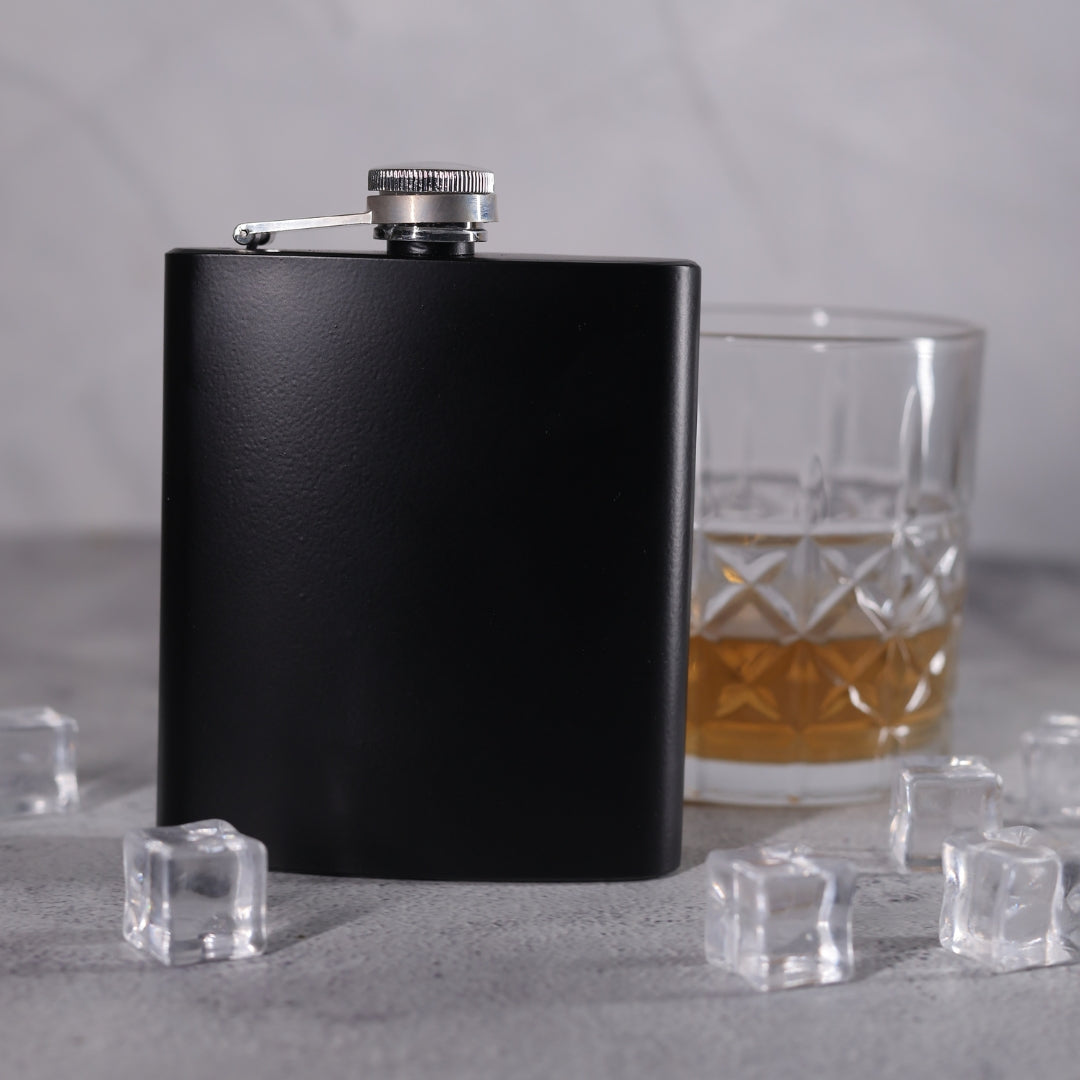 8oz Hip Flask Black Matte Bar Box